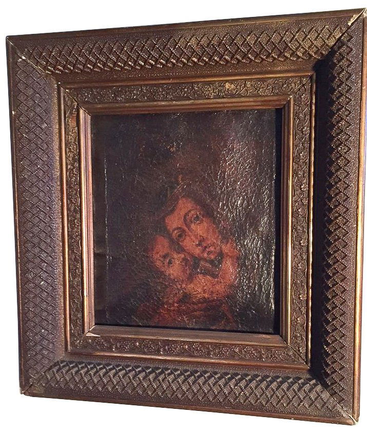 18th C. French Oil, Madonna And Child, In Gilt: Frame, 18.5 X 17.5 Inc Frame. From Ernesto Klun Antiques. Rg1091