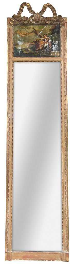 Early French Antique Trumeau Mirror, Unusual (1 of 4)