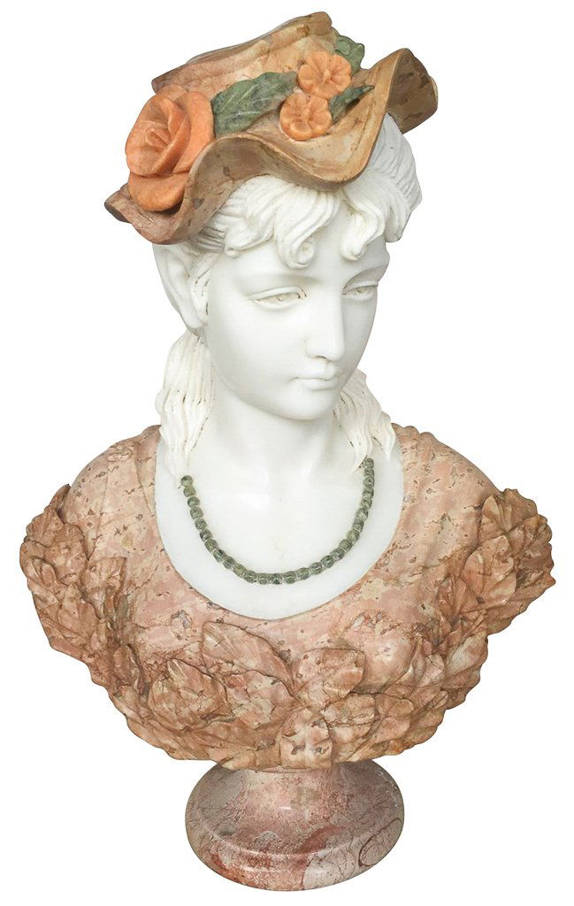Italian Multi Colored Marble Bust, Lady With (1 of 4)