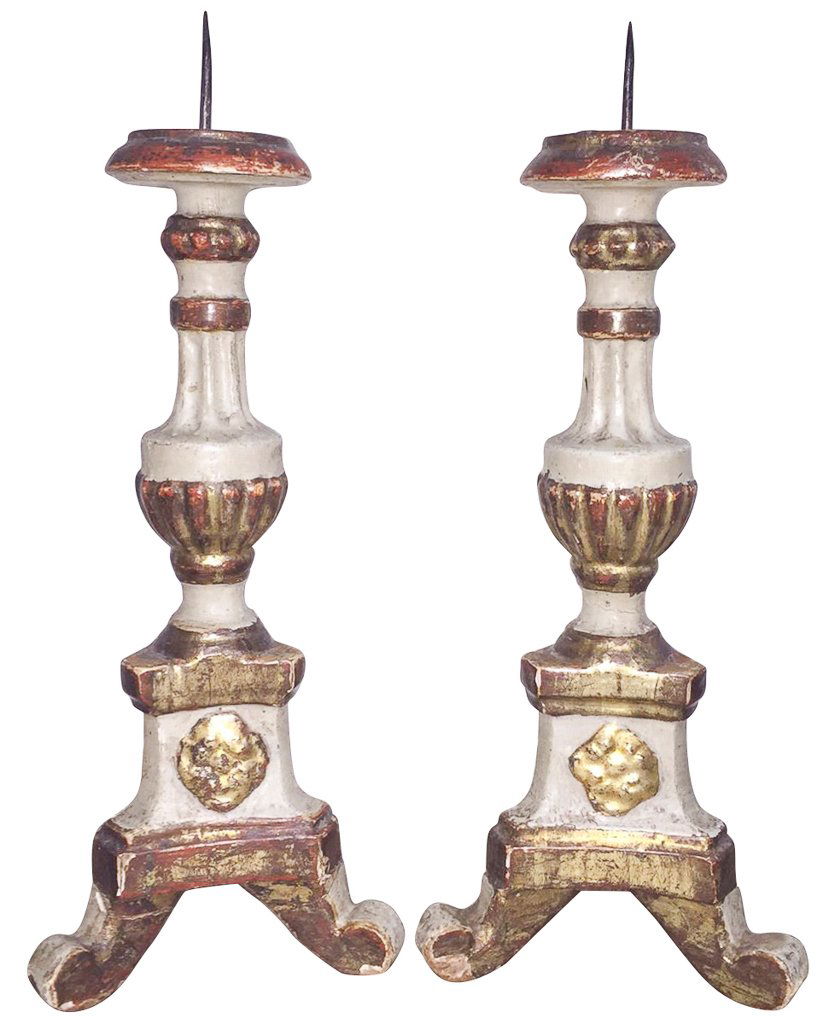 Pair Of 18th C. Italian Wood Candlesticks (1 of 6)