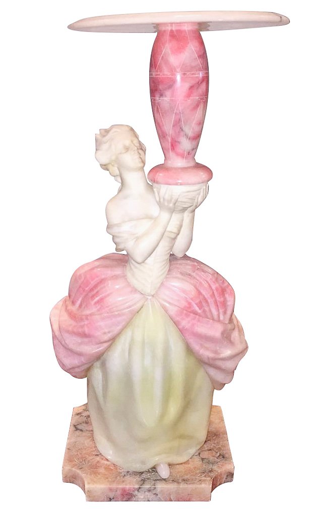 Italian White And Pink Marble Lady: Early 20th C. Missing Top Finial. 27"h. From A Prominent Wichita Falls Estate.