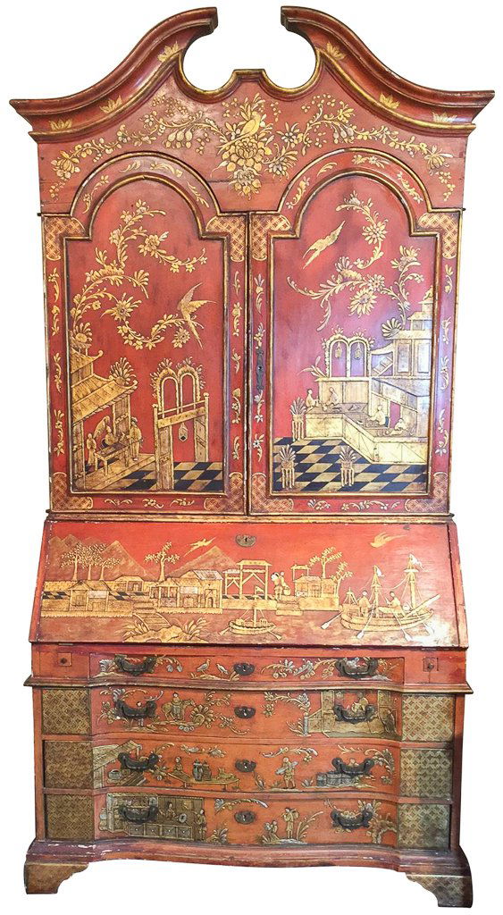 Fine Chinoisreie  Red Lacquered Bureau Bookcase (1 of 5)