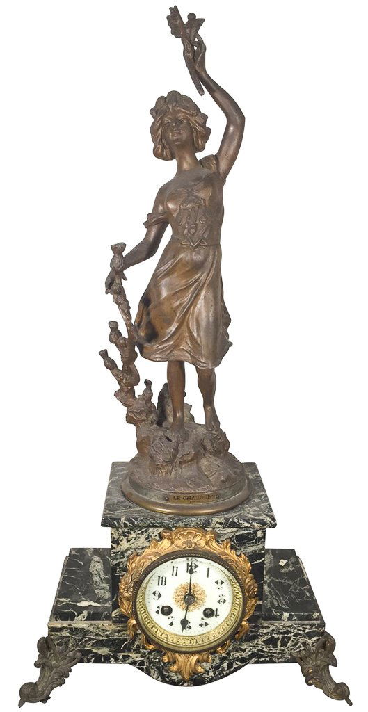 French Spelter Clock, Young Girl, Set On (1 of 3)