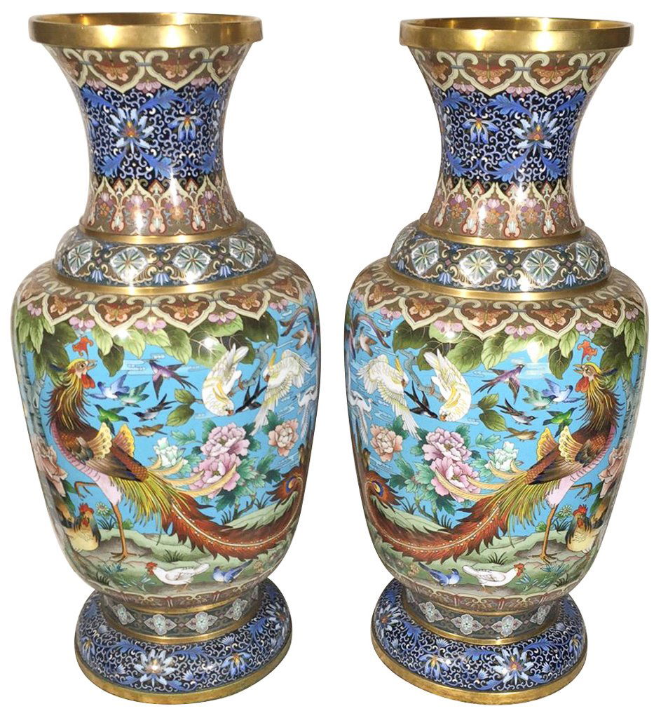 Superb Pr. Chinese Cloisoine Vases, Palace Size (1 of 4)