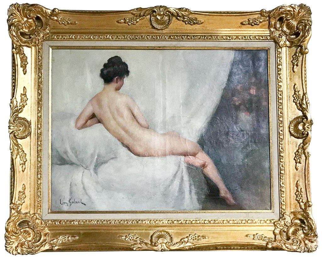19th Century Oil On Canvas Of Nude, Signed: Leon Gaylon, 24 X 18 Canvas, French, 18 72, Prive De Rome In Antique Frame, No Reserve