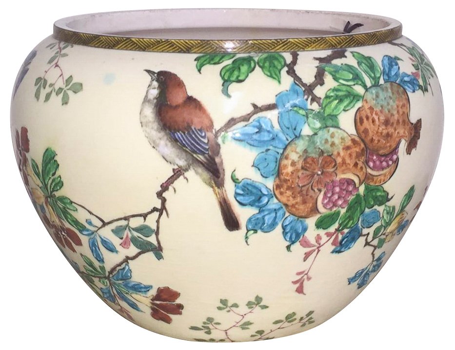 French Hand Painted Jardinere, By: artist Theodore deck, circa 19th century ; 12 dia x 8 h; from Rue 770 Collection: NO RESERVE Excellent condition no chips, repairs or restorations