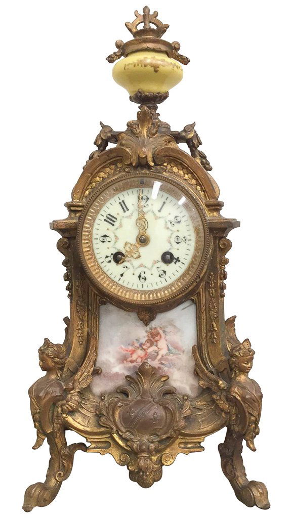 French Bronze Mantle Clock, With Porcelain (1 of 8)
