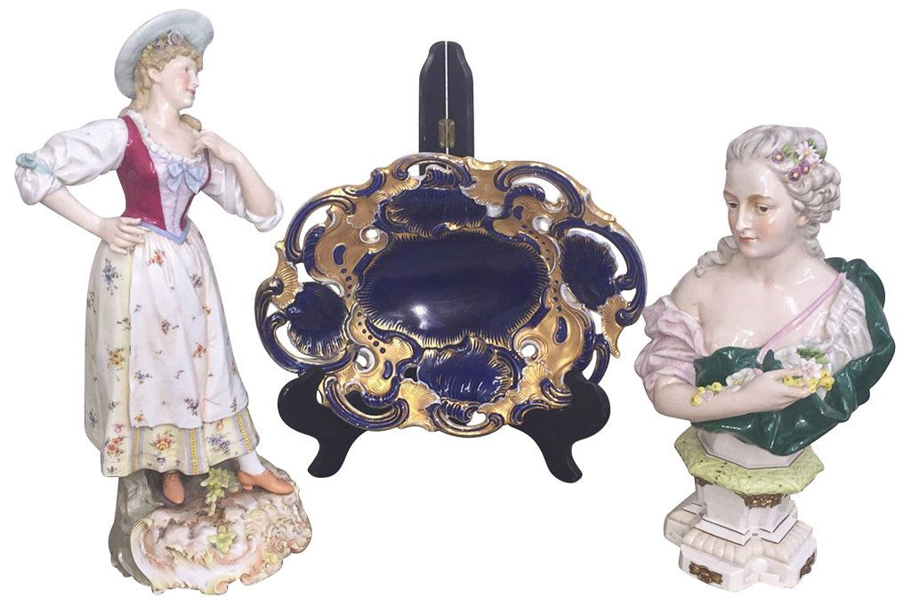 3 Pcs. German Porcelain, Meissen Cobalt  And (1 of 7)