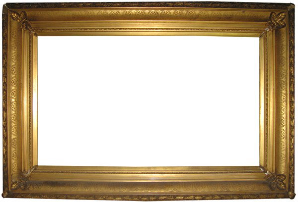 American, 1890s, Hudson River School Frame: American, 19th Century, Hudson River School, applied ornament & gilded, reverse stenciled cove frame Size: 22 x 38 x 5 Condition: Fair to good condition
