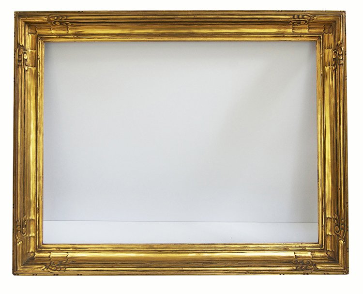Newcomb Macklin Arts and Crafts frame: American 20th C. hand carved and gilded arts and crafts antique frame with western motifs by Newcomb Macklin. Fits Canvas size:19.5 x 27 W: 3"