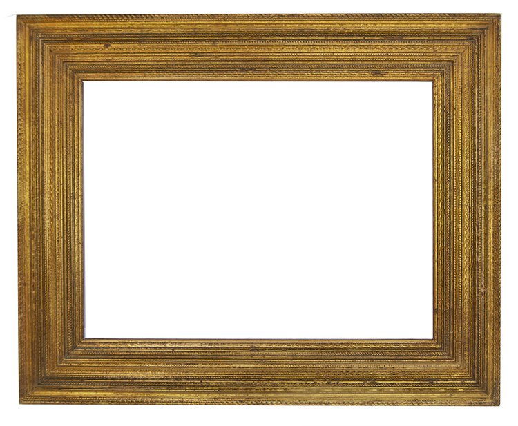 Newcomb Macklin Stanford White frame: American 20th C. press wood and gilded Stanford White flat panel antique frame by Newcomb Macklin frame. Fits Canvas size:18 x 24 W: 4.5