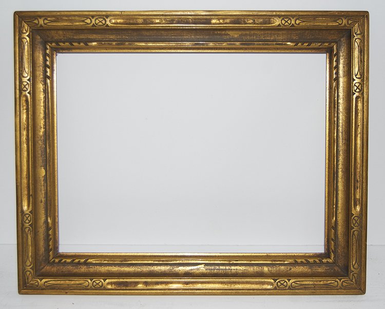 American arts and crafts frame: American 20th C. hand carved and gilded arts and crafts frame with western motifs. 12 x 16 W: 2.5