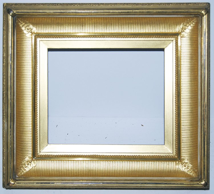 Hudson River School fluted cove frame.: American 19th C. applied ornament and gilded Hudson River School fluted cove frame. 8 x 9.5 x 3.5