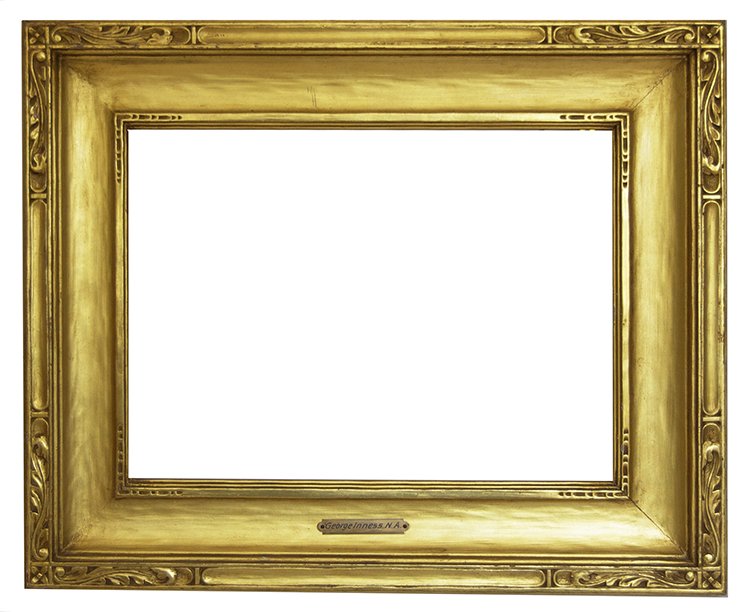 Arts and crafts cassetta frame with corner carvings: American 20th C. hand carved and gilded arts and crafts cassetta frame with corner carvings. 12 x 16 W 3.5