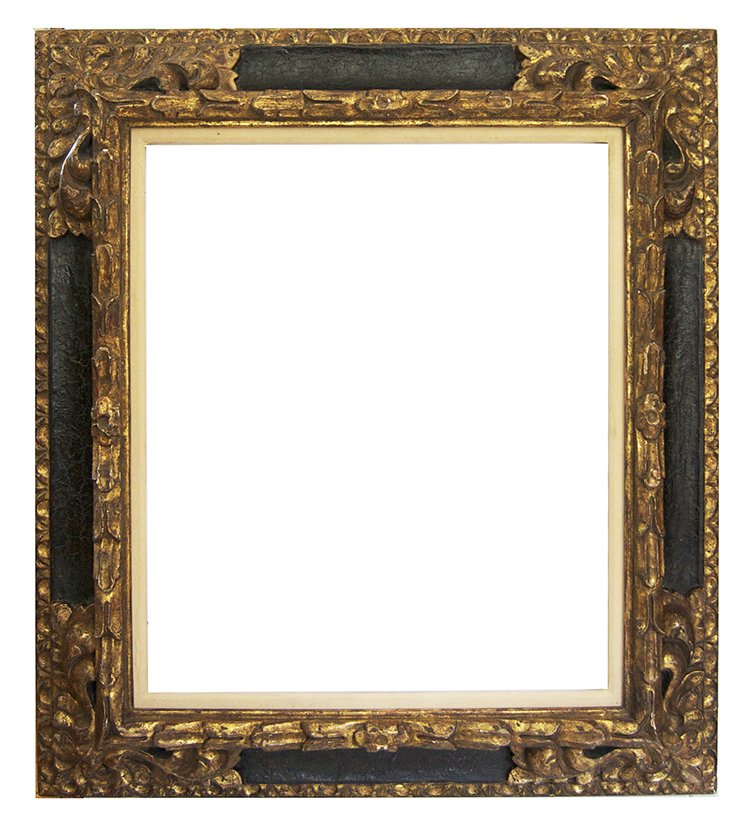 American hand carved gilded and Spanish style frame.: American 20th C. hand carved, gilded and polychromed Spanish style frame reverse cove frame. 20 x 24 W: 5