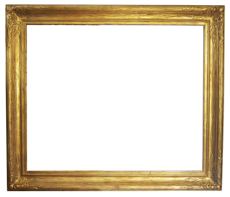 Large Newcomb Macklin Arts and Crafts cove frame: American 20th C. hand carved and gilded arts and crafts cove with western motifs frame by Newcomb Macklin. 32 x 38 W: 4.5