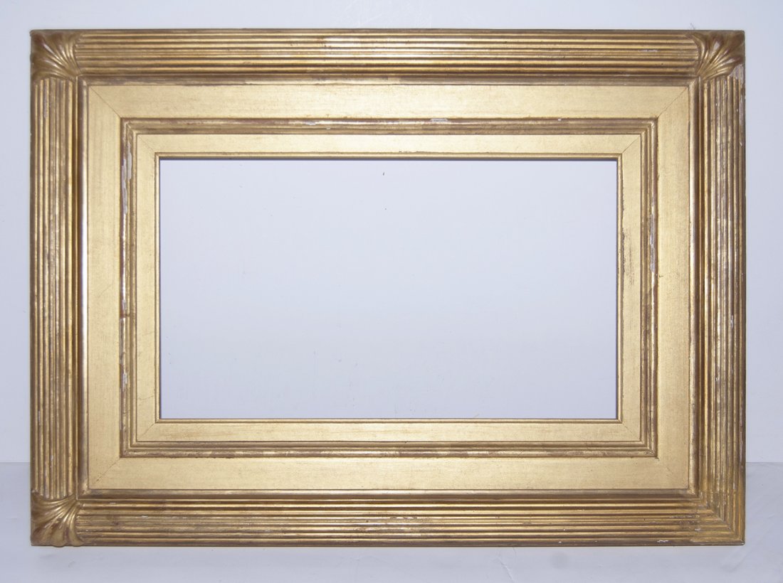 American 19th C. Whistler frame: American 19th C. appliend ornament and gilded ogee whistler style frame 9 x 16 W:4