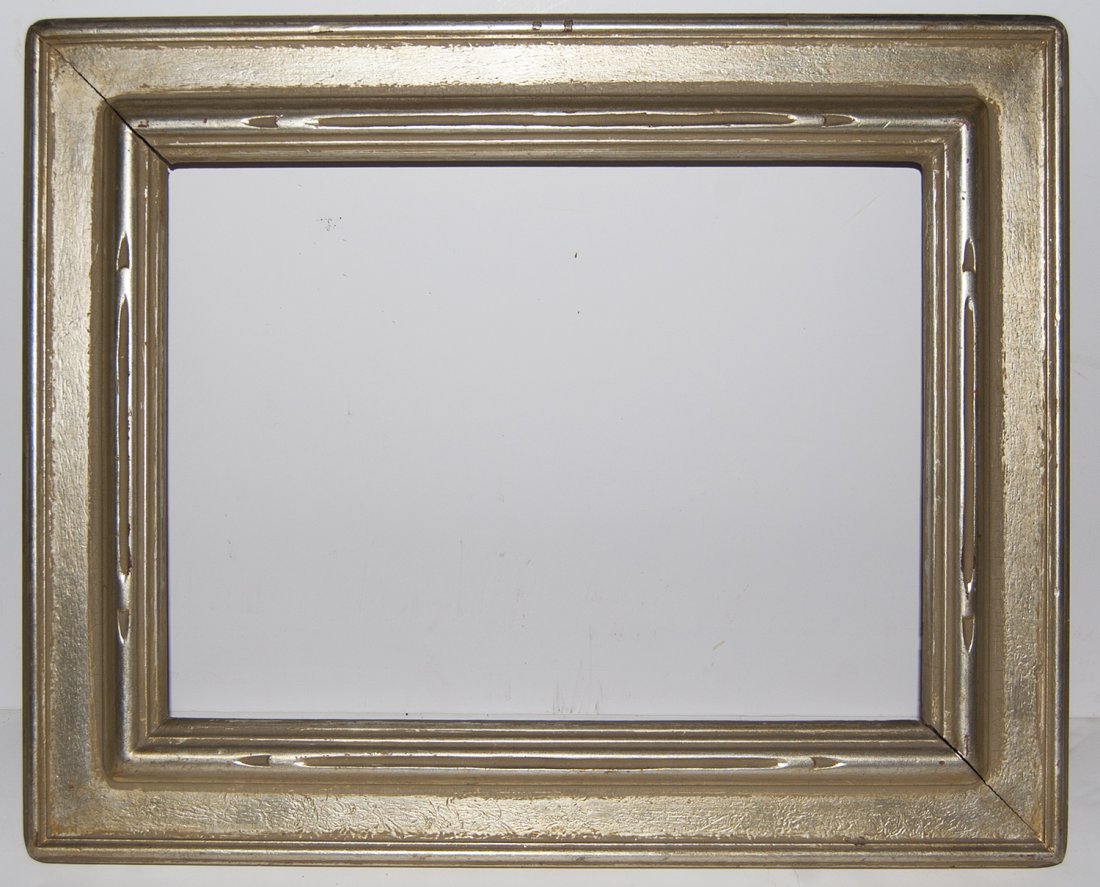 American c.1950 modernist frame: American 20th C. hand carved and silver gilded modernist cassetta frame 12 x 16 W: 3