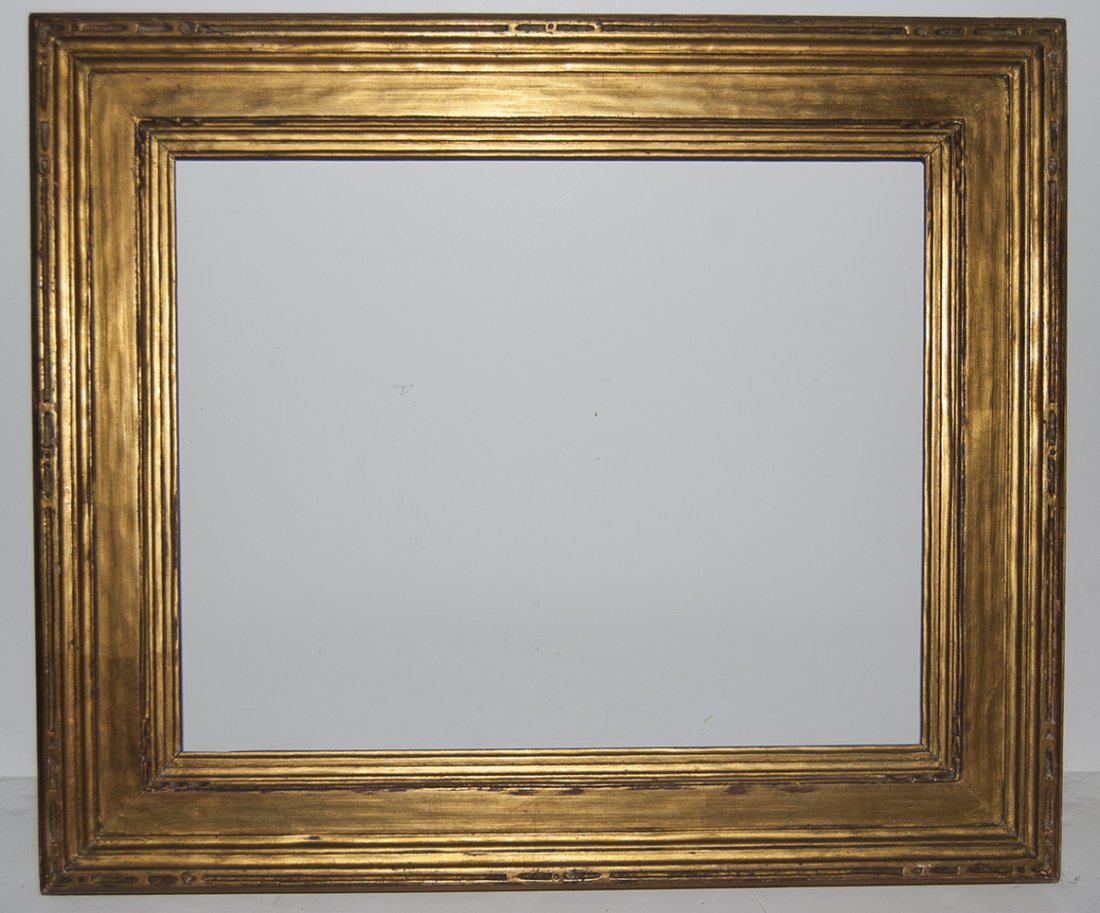 American arts and crafts frame: American 20th C. hand carved and gilded arts and crafts cassetta frame 16 x 20 x W 3.5