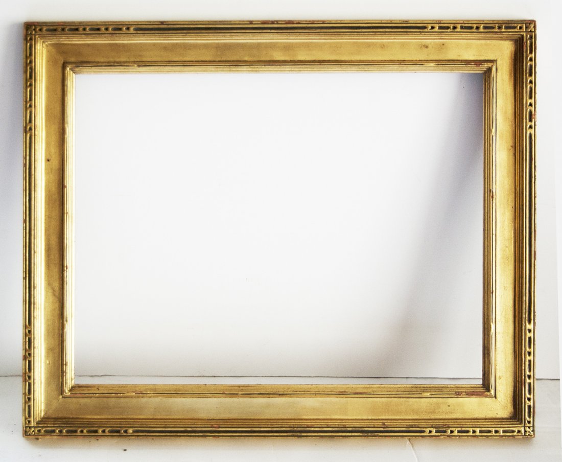 American Arts and crafts frame: American 20th C. hand carved and gilded Cassetta frame 12 x 16 W: 2