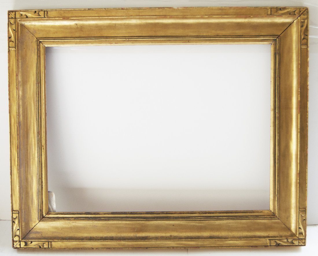 American Arts and crafts frame by Newcomb Macklin: American 20th C. hand carved and gilded Newcomb Macklin cassetta frame 12 x 16 W: 2.5
