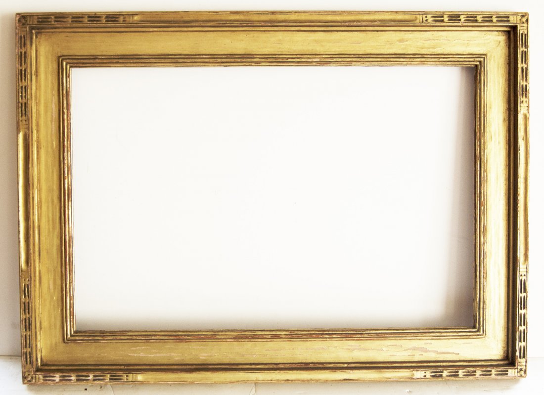 American Arts and Crafts cassetta frame: American 20th C. hand carved and lemon gold gilded arts and crafts cassetta frame 17.5 x 26.5 W: 3.