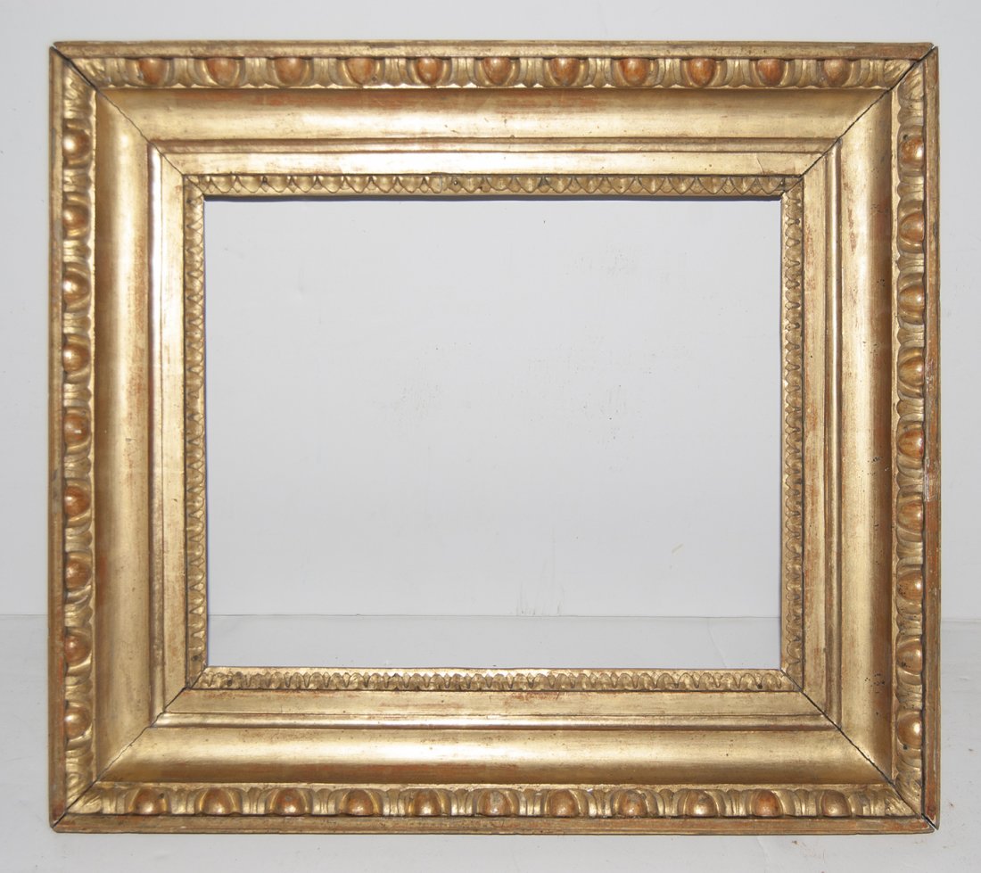 European 18th C. hand carved cove frame: European 18th C. hand carved and applied ornament cove frame with egg and dart motif 10 x 13 W: 3