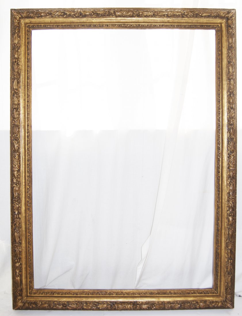Large French 18th C. hand carved Louis XIII: French 18th C. hand carved and gilded Large Louis XIII stlye frame 32 x 46 W: 4