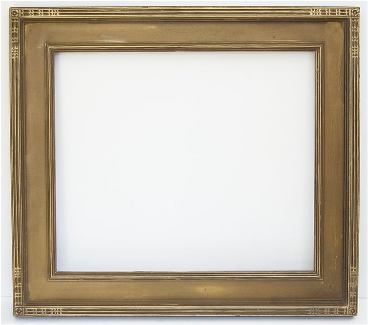 American 20th C. arts and crafts cassetta frame: American 20th C. hand carved and Roman gilded arts and crafts cassetta frame with carved corners. 20 x 24 W: 4