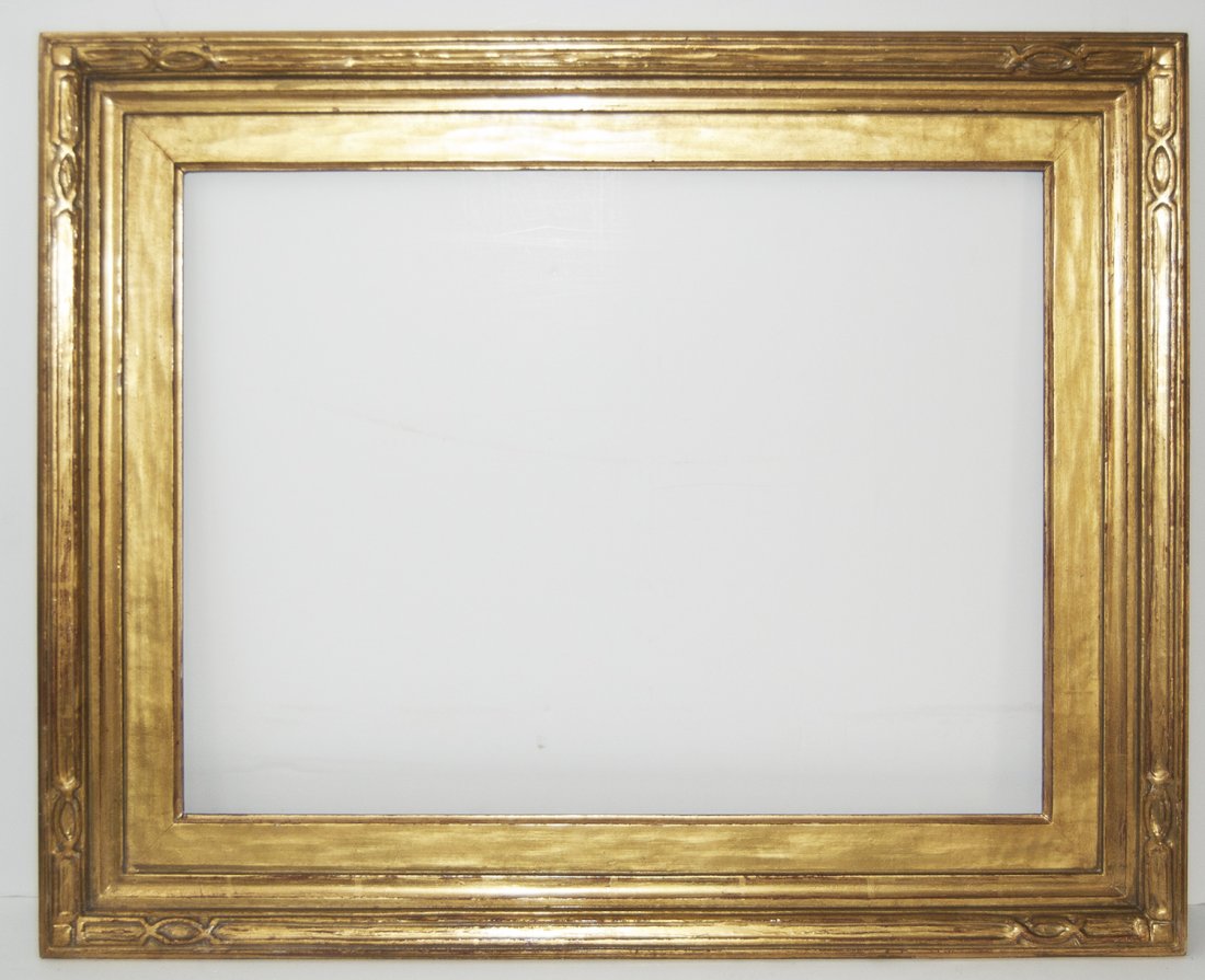 Arts and Crafts flat panel frame: American 20th C. hand carved and gilded arts and crafts flat panel frame 16 1/2 x 22 w 3 1/2