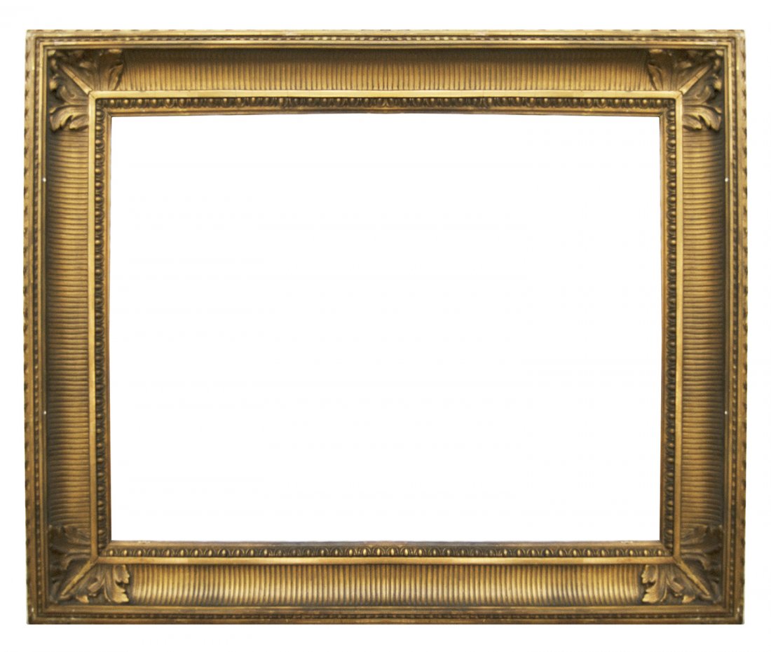 American fluted cove frame: American 19th C. applied ornament and gilded fluted cove frame with egg and dart.Canvas that frame will accommodate: 28 x 38 Frame width: 6