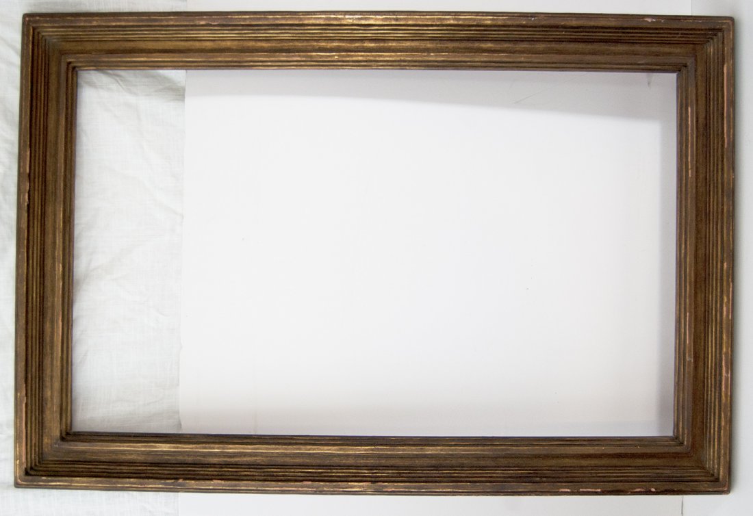 Gilded late arts and crafts by Newcomb Macklin: American 20th C. hand carved and gilded late arts and crafts by Newcomb MacklinCanvas that frame will accommodate: 24 x 40 Frame width: 4