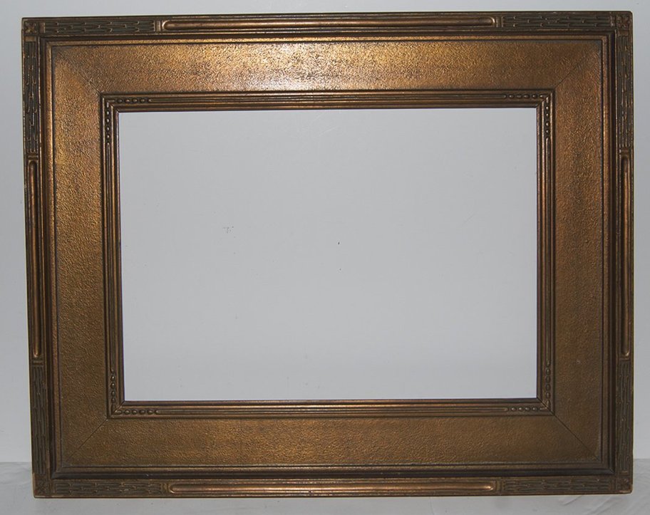 American arts and crafts cassetta frame: American 20th C. hand carved and gilded arts and crafts cassetta frameCanvas that frame will accommodate: 14 x 20 Frame width: 4.5