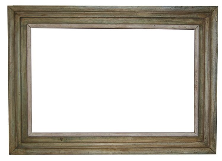 American green polychromed modernist frame: American C. 1950 hand shaped and green polychromed modernist cassetta frame.Canvas that frame will accommodate: 18 x 28 Frame width: 3 3/4