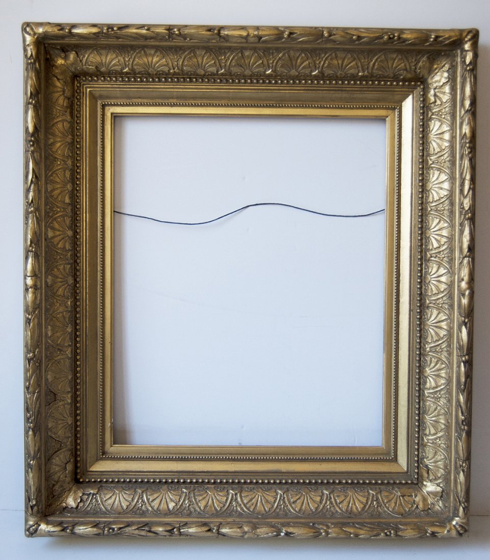 American Hudson River School anthemion cove frame: American 19th C. applied ornament and gilded anthemion ogee cove frame with leaf and berry Canvas that frame will accommodate: 15 1/2 x 18 1/2 Frame width: 5
