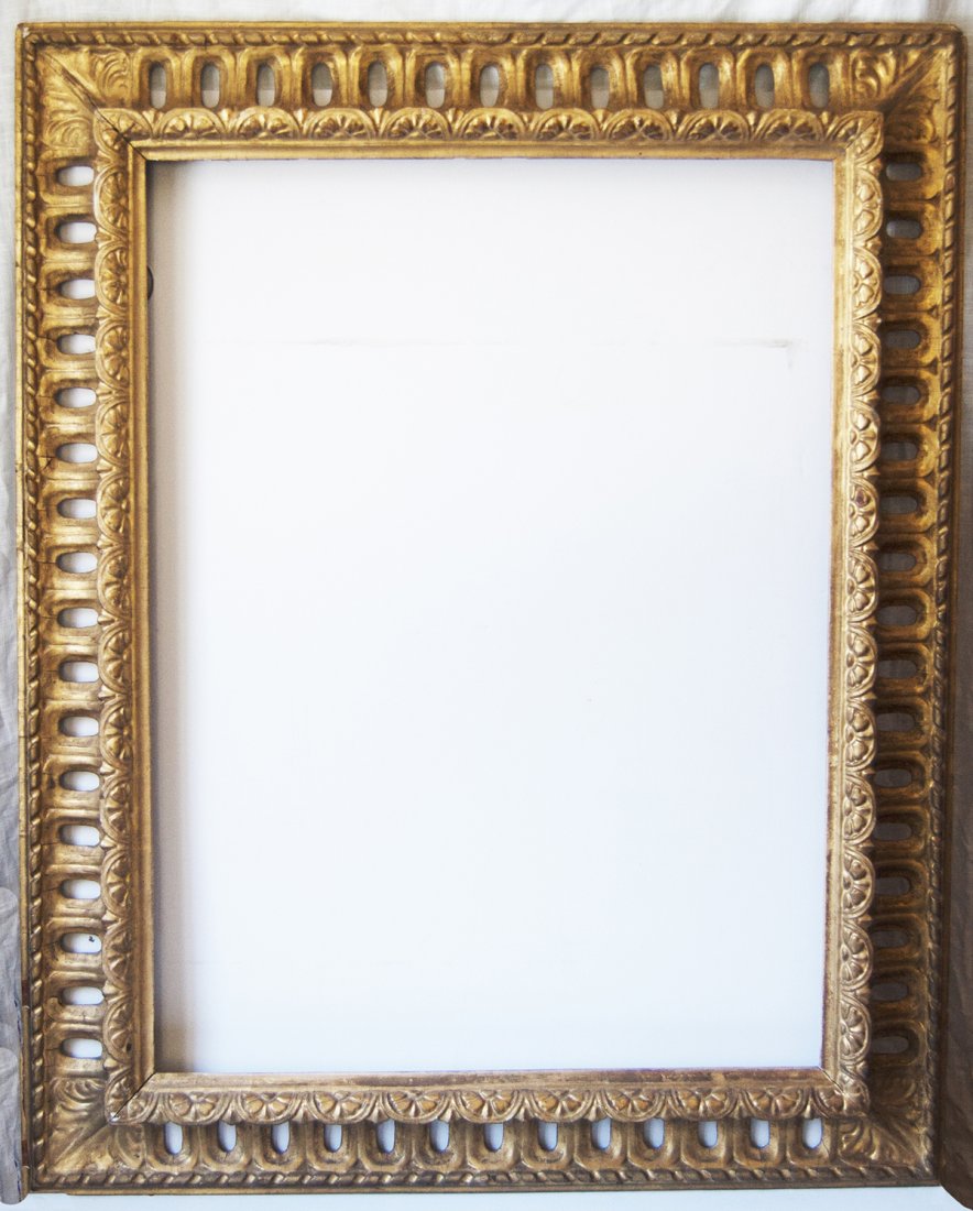 Italian 18th C. hand carved and gilded frame: Italian 18th C. hand carved and gilded reverse cove frame with pieced carvings Canvas that frame will accommodate: 29 1/2 x 39 1/2 Frame width: 6