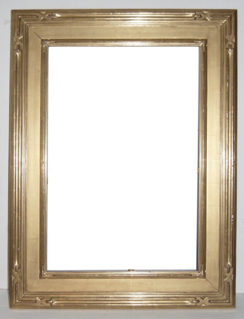 Arts and crafts cassetta frame: American 20th C. hand carved and gilded arts and crafts cassetta frame Canvas that frame will accommodate: 20 x 30 Frame width: 5