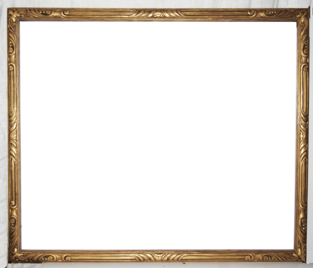 Large American, carved and gilded arts and crafts frame: Large American 19th C. hand carved and gilded arts and crafts frame Canvas that frame will accommodate: 35 x 42 Frame width: 2
