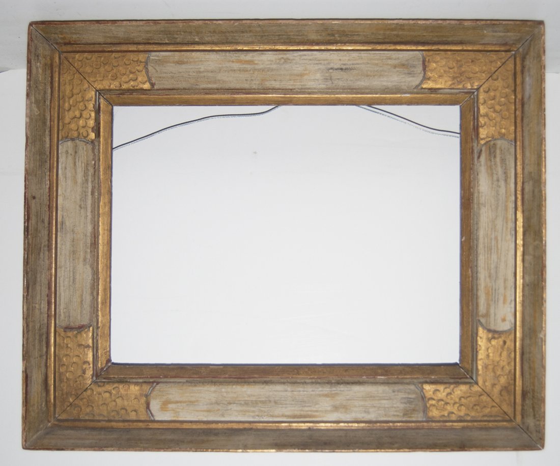 American 20th C. gilded and polychromed cassetta frame: American 20th C. hand carved, gilded and polychromed cassetta frameCanvas size frame can accommodate: 12 x 16 Frame width: 3 1/2