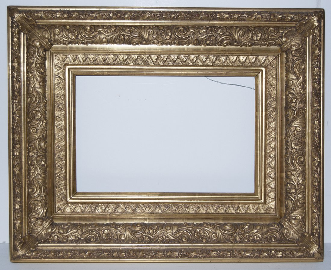 American 19th C. ogee cove frame with flat panel: American 19th C. ogee designed cove frame with flat panel Canvas size frame can accommodate: 9 1/2 x 14 1/2 Frame width: 5
