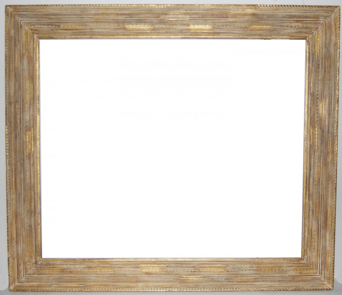 American 20th C. Newcomb Macklin Stanford White frame: American 20th C. applied ornamnet and gilded Stanford White flat panel frame by Newcomb MacklinCanvas size frame can accommodate: 25 x 30 Frame width: 3 3/4