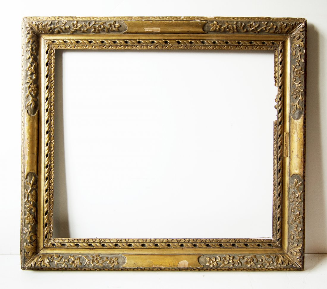 English 19th C. Lely frame: English 19th C. hand carved and gilded Sir Peter Lely frame. Canvas that frame will accommodate: 24 x 28 Frame width: 4