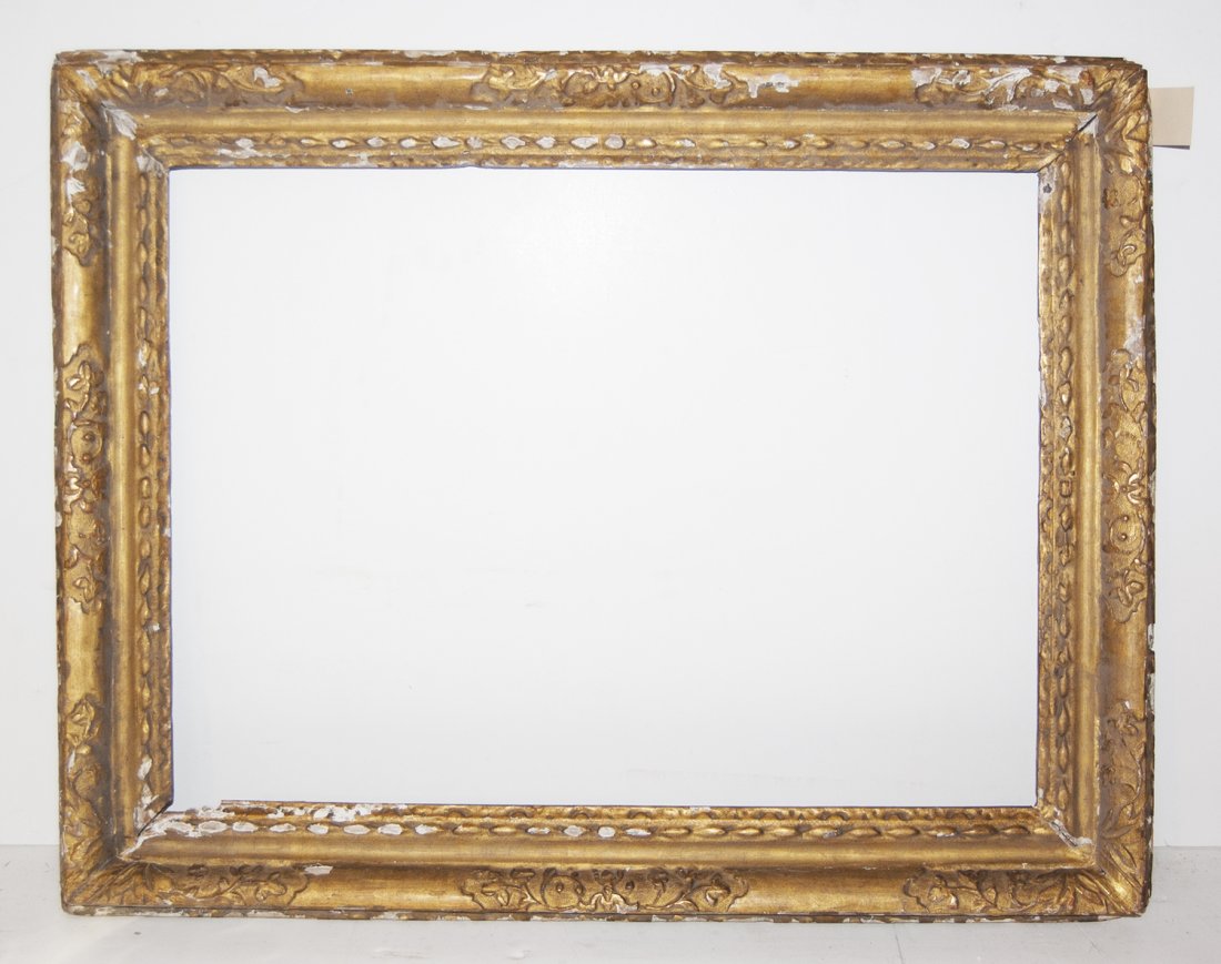 English 19th C. carved Lely frame: English 19th C. hand carved and gilded Sir Peter Lely frameCanvas that frame will accommodate: 22 x 29 Frame width: 4