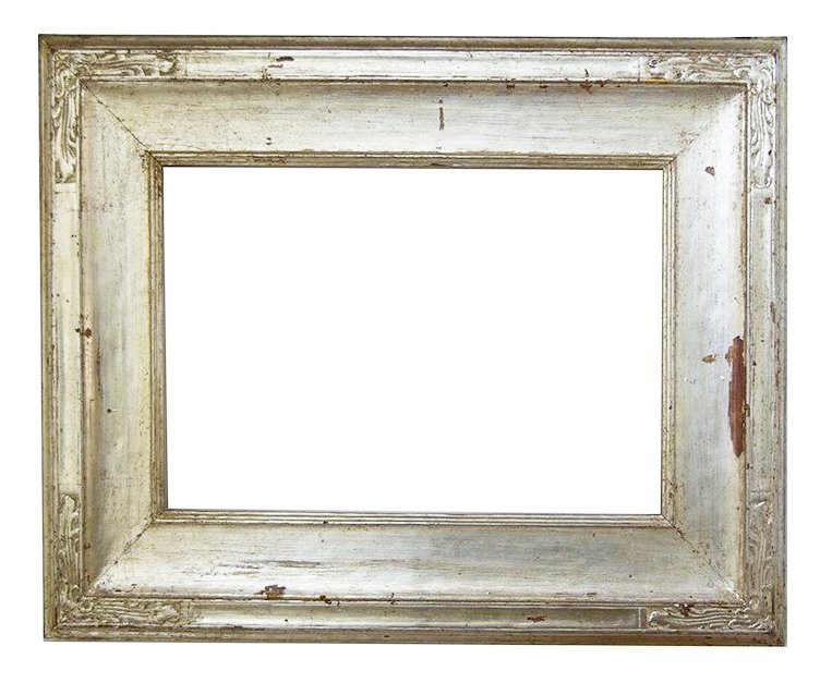 American 20th C Silver gilded arts and crafts cassetta: American 20th C. hand carved and silver gilded arts and crafts cassetta frame. 12 x 18 x 4.5"Canvas that frame will accommodate: 12 x 18 Frame width: 4.5