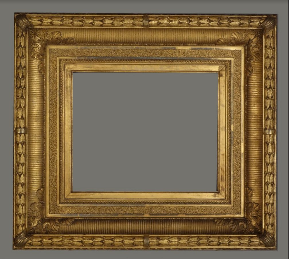 American 19th C. applied ornament & gilded fluted cove: American 19th C. applied ornament and gildedogee fluted cove frameSize: 12 X 14.75 X 5.75 wide