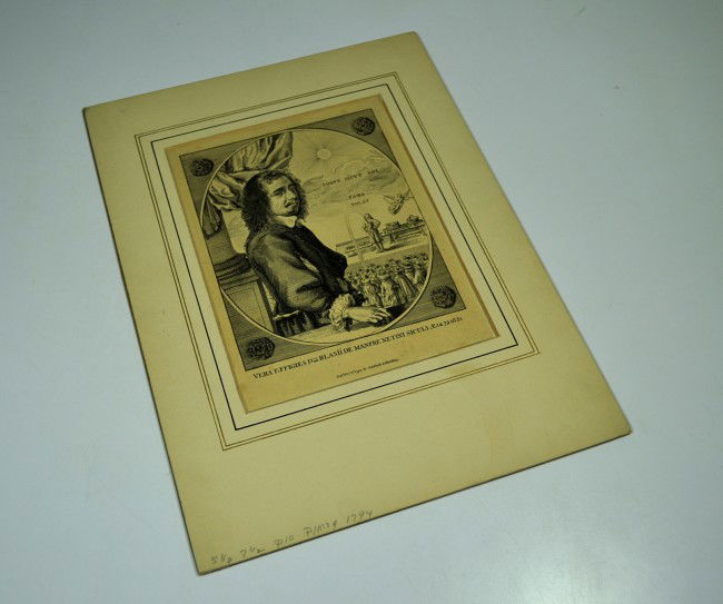 MANFRE, BLAISE. Engraving, Water spouter. 1794: MANFRE, BLAISE. Engraving, 1794. Spouting a single stream of water. Manfre left his native Malta to amaze European audiences. Pictured on page 10 of Panorama.