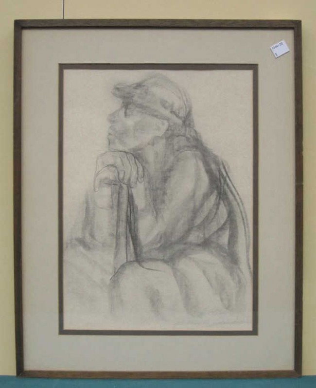 KOLLWITZ, KATHE (German, 1867-1945): Lithograph. Portrait of a seated figure with a cane. Pencil signed and inscribed lower right. 13.5 x 9.75"