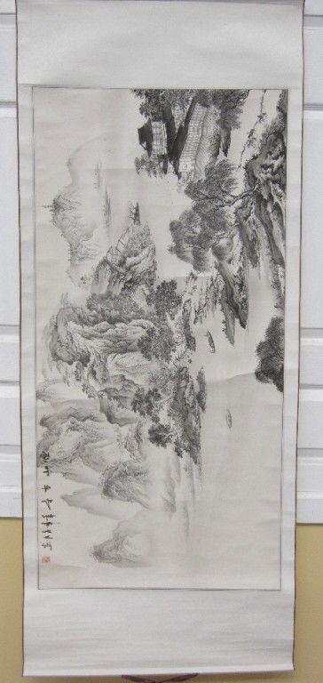 SCROLL 18TH/19TH C. PAINTING MOUNTAIN AND WATER