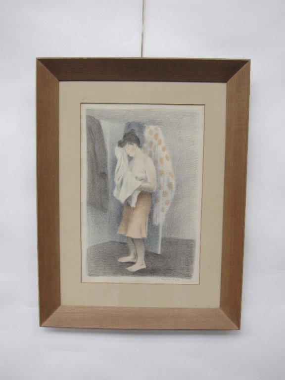 SOYER, RAPHAEL (American, NY, 1899-1987): Color lithograph. Changing behind a screen. Pencil signed lower right. 20.75 x 13.5 sight.