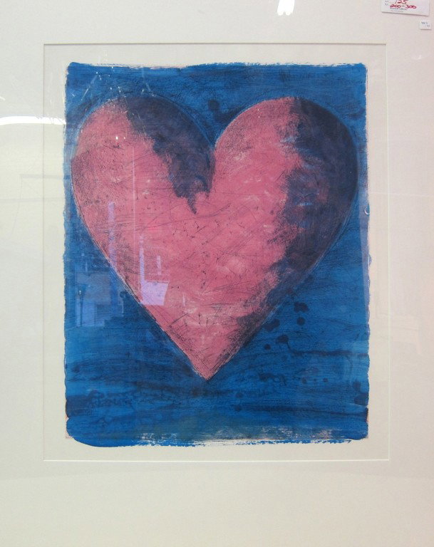 A POSSIBLE JIM DINE (BORN 1935, AMERICAN): A possible Jim Dine large colored print of a heart in blue and pink tones. Unsigned. 27" x 21.5".
